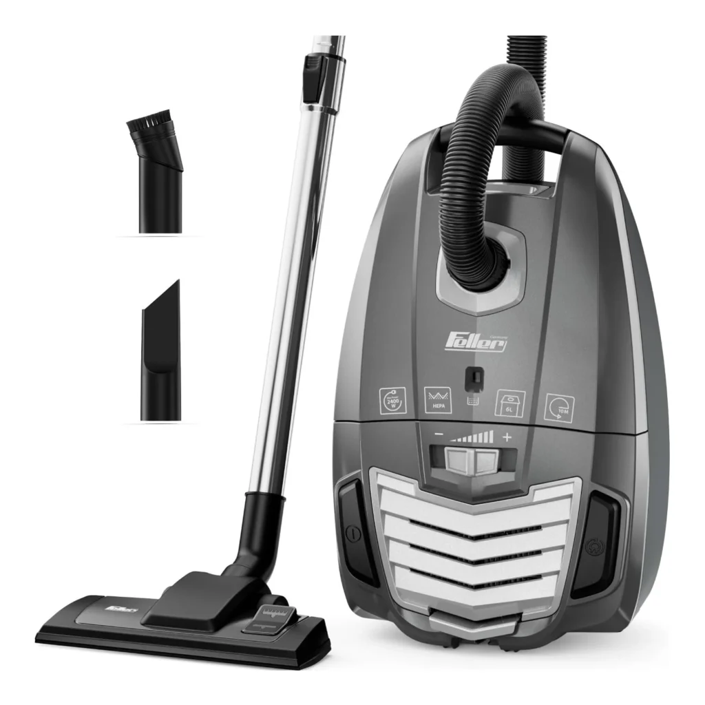 جاروبرقی فلر مدل Feller VC209 (اصل )Brand Feller Special features variable_power, HEPA Filter type Cloth Surface recommendation All floors Power source dual_powered About this item SEAMLESS FREE SUPPORT WITH OUR 2-YEAR GUARANTEE FEATURING DOORSTEP REPLACEMENT SERVICE ADVANCED FILTRATION SYSTEM: superior air quality with a 5-stage filtration system and HEPA filter, capturing the smallest particles and allergens VERSATILE CLEANING NOZZLES: crevice tool, dusting brush, and convenient tool hook for easy access and organization, enabling cleaning of hard-to-reach areas EASY STORAGE: effortlessly store and access the vacuum cleaner with 2 convenient handle docking slots VARIABLE POWER CONTROL: customize cleaning performance for different surfaces and tasks with adjustable suction power SPACIOUS DUST CAPACITY: minimize interruptions during cleaning sessions with a large 6L dust capacity EXTENDED CABLE LENGTH: enjoy the freedom of movement with a generous 7m cable length for convenient cleaning POWERFUL SUCTION: exceptional cleaning performance with 2400W motor power and 320W suction power STRONG 320W SUCTION PERFORMANCE: for robust cleaning performance & thorough debris removalProduct information Technical Details Brand ‎Feller Color ‎Dark Gray Package Dimensions ‎61.8 x 36.2 x 36 cm; 9.58 kg Capacity ‎6 Liters Power / Wattage ‎2400 watts Voltage ‎230 Volts Noise Level ‎82 dB Special Features ‎variable_power, HEPA Item Weight ‎9.58 Kilograms Additional Information ASIN B0CJCMZQHB Customer Reviews 3.0 3.0 out of 5 stars 7 ratings 3.0 out of 5 stars Best Sellers Rank #53,384 in Kitchen (See Top 100 in Kitchen) #135 in Canister Vacuum Cleaners Date First Available 19 September 2023 Product description Feller Germany VC209 2400W Vacuum Cleaner with 320W Suction Power